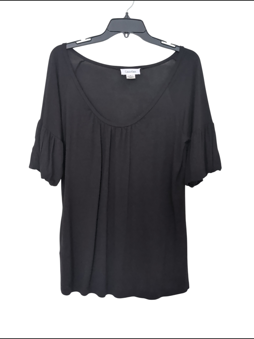 🌸 Calvin Klein Black Scoop Neck Bubble Sleeve Top